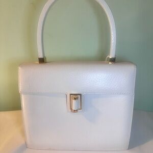 Vintage Gucci White Leather Turn-Lock Top Handle Bag Gold Hardware w/ COA